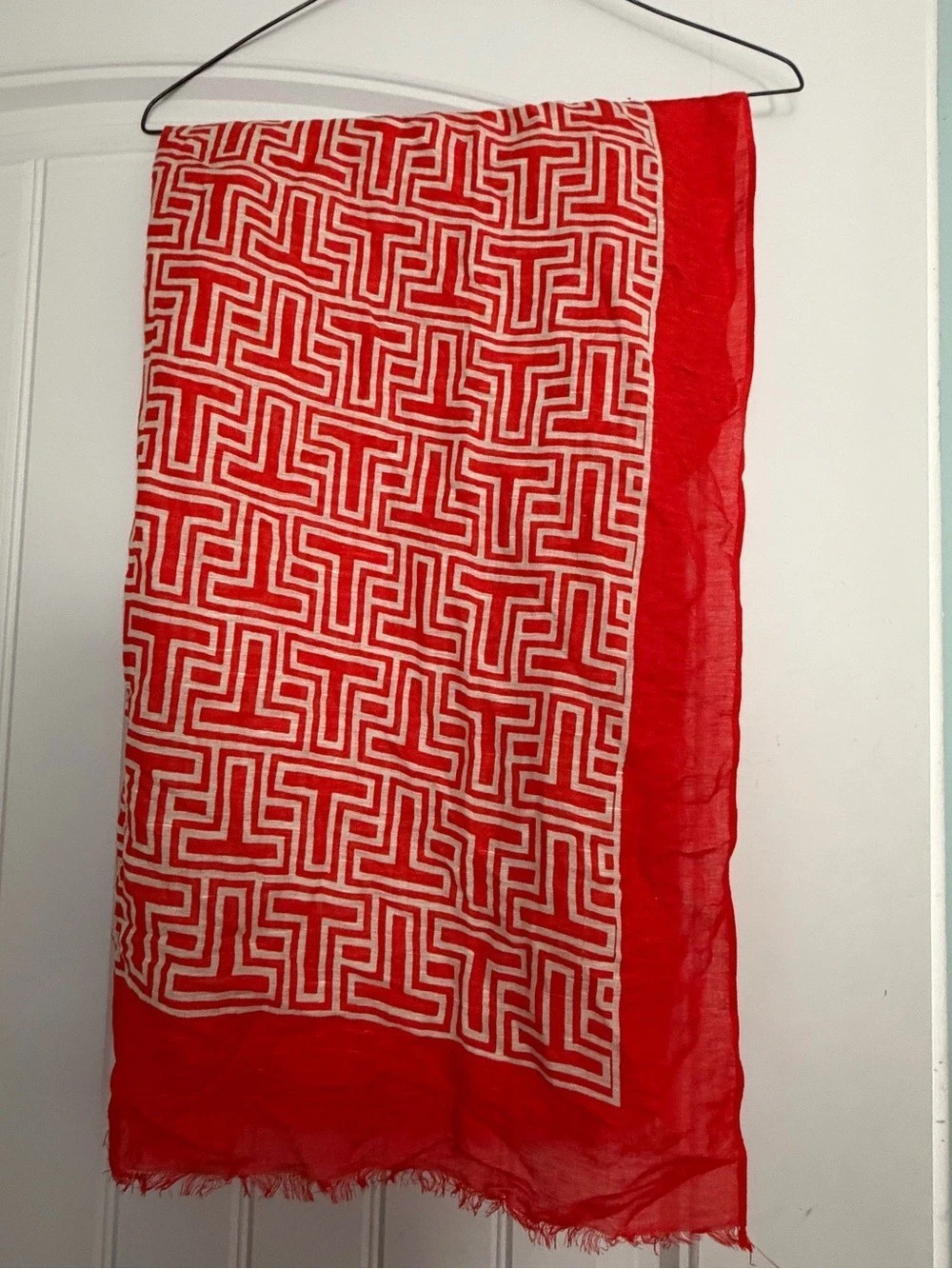 Tory Burch Mosaic Logo Jacquard Scarf orange & White